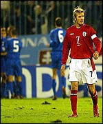 Beckham dejected as Slovakia celebrate