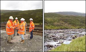 Construction workers and a brook, both within 250 metres of Scotland's centre