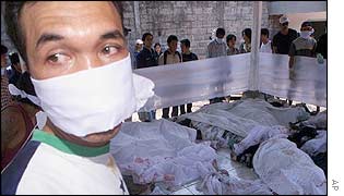 A makeshift morgue was set up 