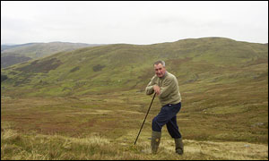 Brynmor Morgan stands at the geographic centre of Wales