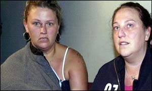 Bali bomb survivors Rachel Griffiths (left) and Nicola Trott at Heathrow