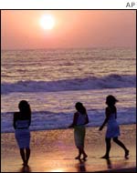 People on a beach in Bali