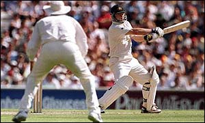 Steve Waugh cuts a shot to the boundary