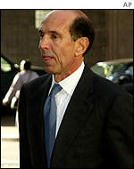 Former ImClone CEO Dr Samuel Waksal speaking before reporters after pleading guilty to charges of fraud.