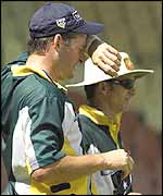 Mark and Steve Waugh take a breather