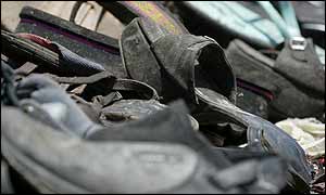 Charred shoes at the Bali bomb site