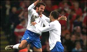 Alessandro Del Piero celebrates his equaliser against Wales
