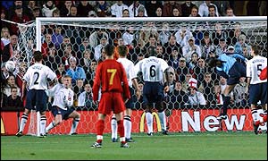 England's players look on as Macedonia take the lead in the 11th minute