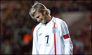 David Beckham is left dejected after England's poor display against Macedonia