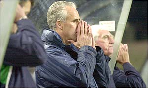Republic of Ireland boss Mick McCarthy reacts to his side's first competitive defeat on home soil at Lansdowne Road