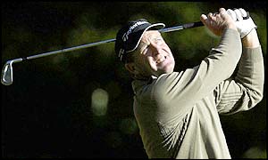 American Fred Funk drives at the second hole