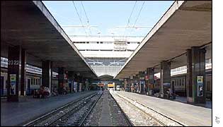 View of the deserted Rome Termini railway station 