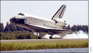Atlantis touching down at Kennedy Space Center
