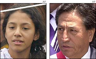 Peruvian President Alejandro Toledo (r) and his daughter, Zarai