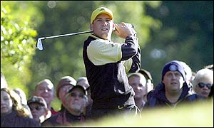 Spain's Sergio Garcia finds himself only two down at the 10th and fights back to square the match at the halfway stage