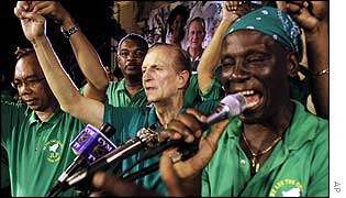 Former PM Edward Seaga with members of his Labour Party at a rally in Sam Sharpe Square, Montego Bay 