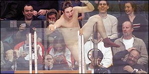 Streaker at Calgary Flames v Boston Bruins 