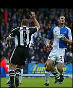 Alan Shearer's familiar celebration followed his penalty