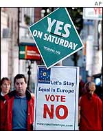 Yes and No placards in Dublin