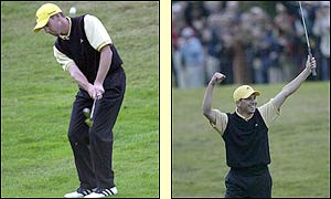 Sergio Garcia holes his third shot for an eagle and wins 2&1