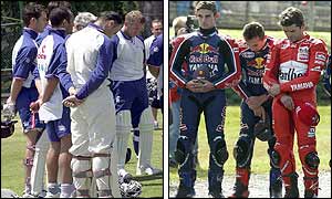 England cricket team and motorcycle riders at minute's silence