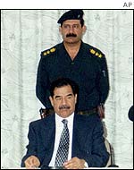 Saddam Hussein at meeting of Revolutionary Command Council