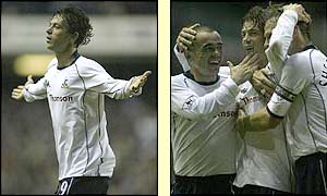 Simon Davies accepts the plaudits after scoring for Tottenham