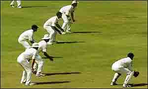 An attacking field placing by Australia as they chase an innings victory - Pakistan still require 223 runs just to make Australia bat again