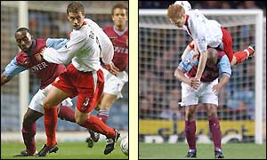 Wayne Bridge and Michael Svensson thwart the Villa forwards