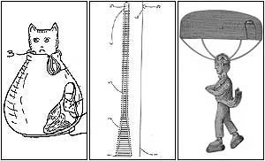 From left, delousing bag; spider ladder; parachute hat