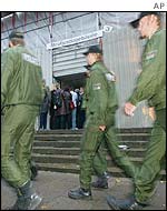 Police outside the Hamburg courthouse