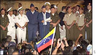 Some of the military officers with supporters at a rally held in central Caracas