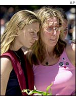 Unidentified family members of a Bali bombing victim at a memorial service in Sydney, 20 October 2002
