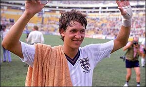 Gary Linker celebrates his hat-trick against Poland