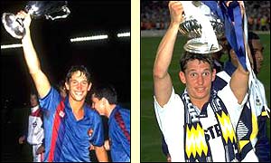Gary Lineker lifts the European Cup Winners Cup in 1989 and the 1991 FA Cup