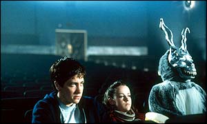 Jake Gyllenhaal (Donnie Darko), Jena Malone (Gretchen Ross) and James Duval (Frank the Rabbit)