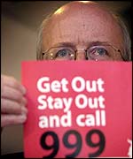 Nick Raynsford with fire safety campaign leaflet