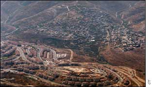 Olive groves separating the Beitar settlement and the Palestinian village of Nahhalin