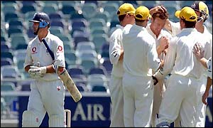 Hussain is dismissed by window cleaner Callum Thorp