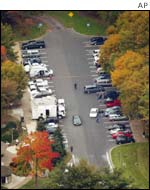 An aerial view of the highway rest stop 
