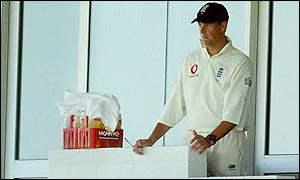 Marcus Trescothick watches the action from the sidelines