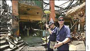 Australian investigators collect data at the site of the Kuta bombing