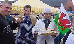 A French farmer tastes the Welsh beef
