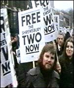 There were protests after Ricky and a colleague were jailed