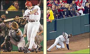 Troy Glaus' two-run double brings home the winning runs to cap a memorable fight back form the Angels and force a deciding game seven against the Giants with a 6-5 win