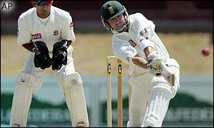 South Africa opener Herschelle Gibbs slogs a six