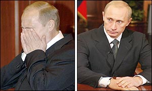 President Putin hearing the news and giving his televised address on Saturday