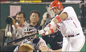 Bengie Molina's second inning double scores Scot Spiezio from first base 