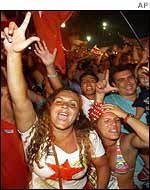 Supporters of Lula at a celebration of his victory