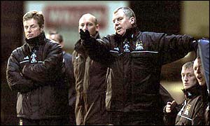 Joe Royle shows his frustration as Manchester City near relegation from the Premiership in May 2001